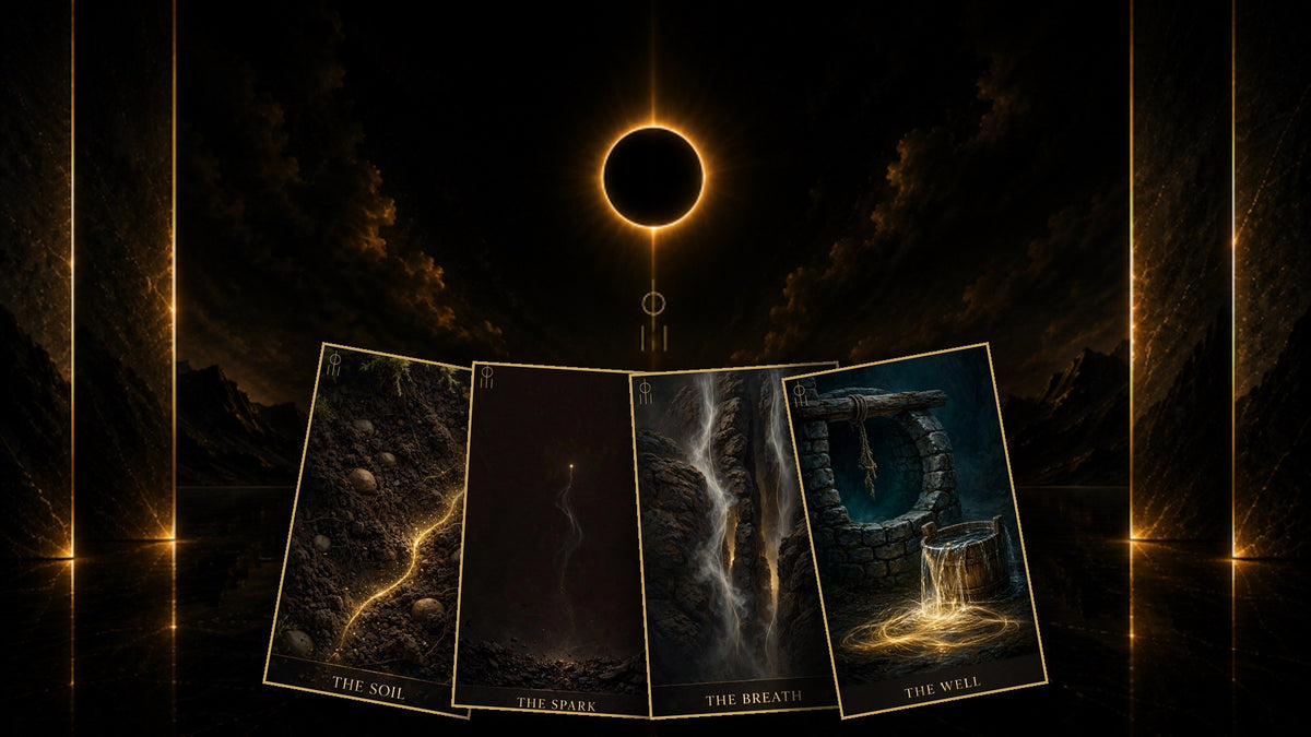 AWAN AGBARA hero — four oracle cards beneath the eclipse